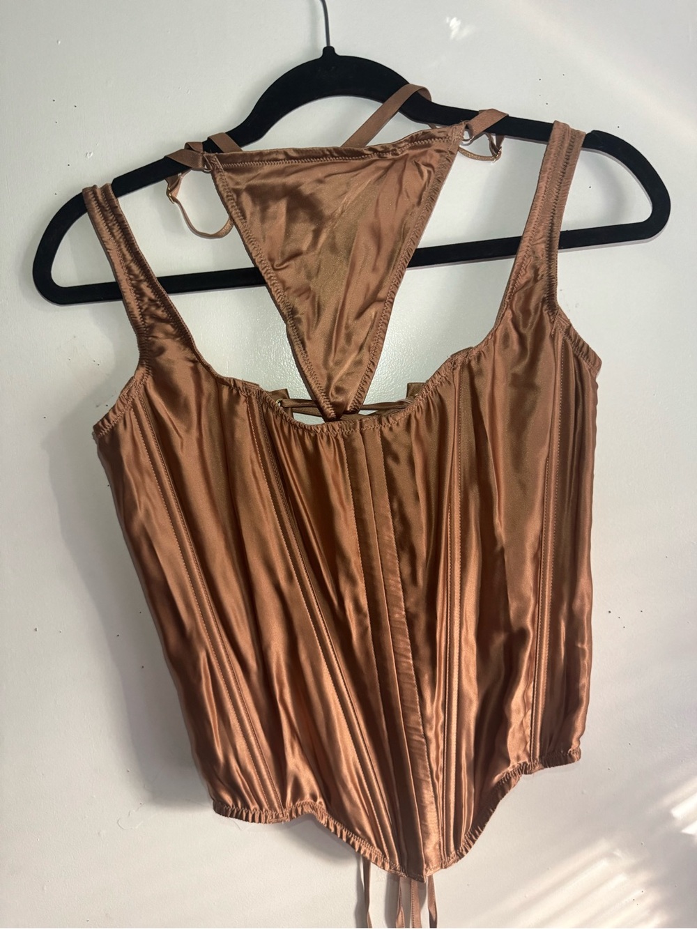 Victoria's Secret Satin Corset Set in Copper Brown
